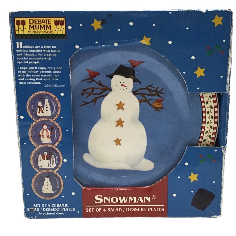 Snowman Set of 4 Salad Dessert Plates Debbie Mumm Never Used Never used